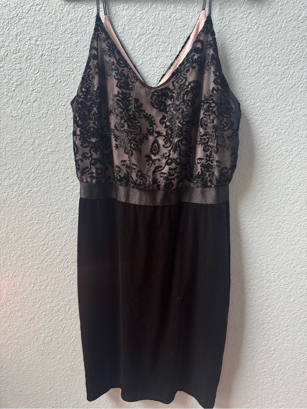 Black & Blush Lace-Overlay Slip Dress